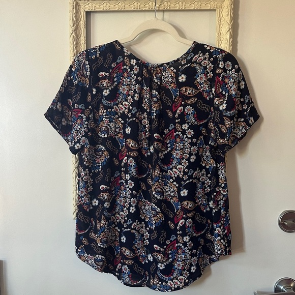 SIENNA SKY | Boho Multicolor Paisley Floral Women's Short Sleeve Blouse - Picture 12 of 14